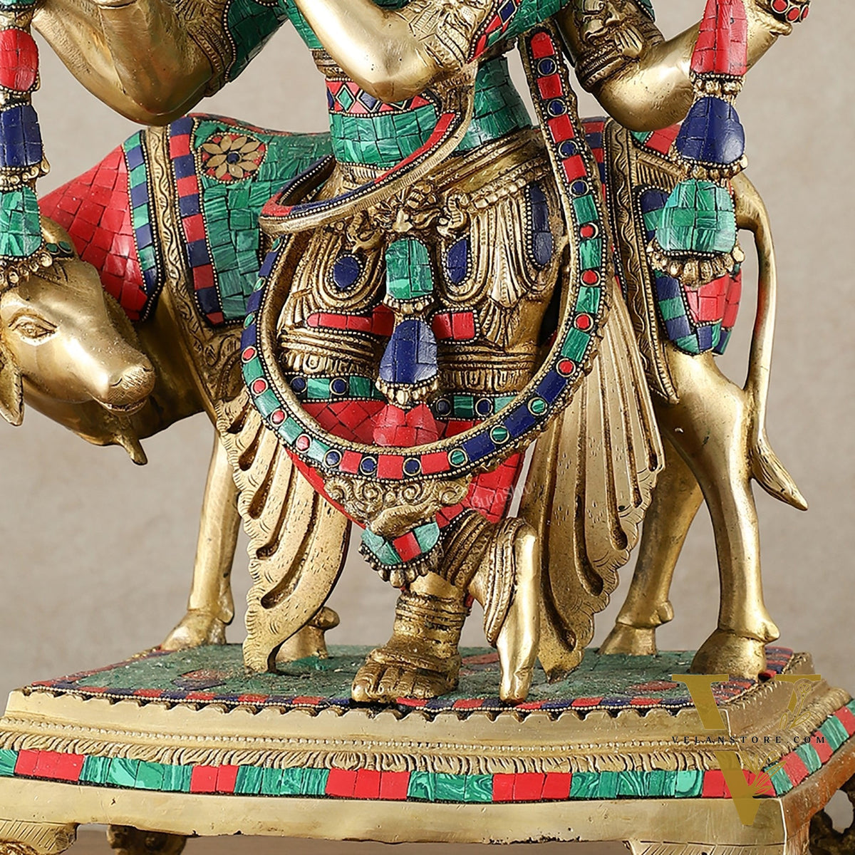 Brass Superfine Lord Krishna Statue - 24" Tall with stonework