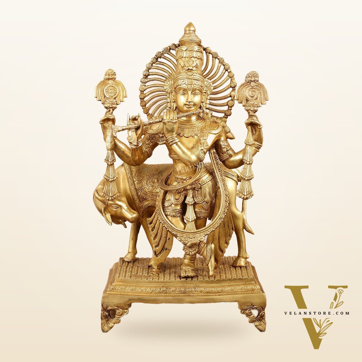 Brass Superfine Lord Krishna Statue with Shankh and Chakra - 24" Tall, 22kg
