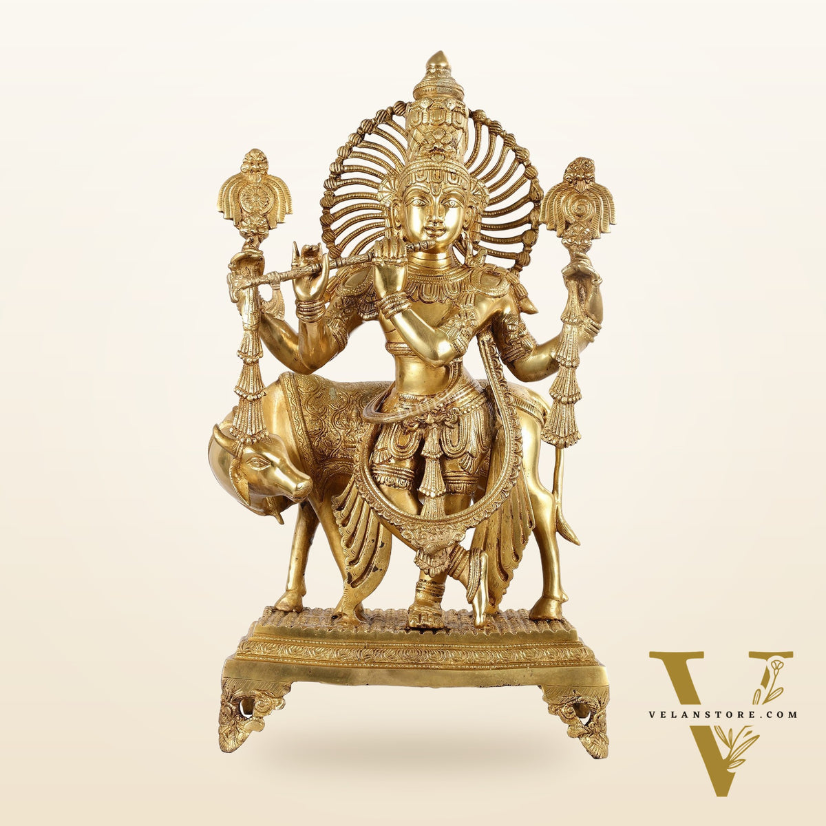 Brass Superfine Lord Krishna Statue with Shankh and Chakra - 24" Tall, 22kg