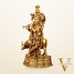 Brass Superfine Lord Krishna with Cow Idol - 22 Inch