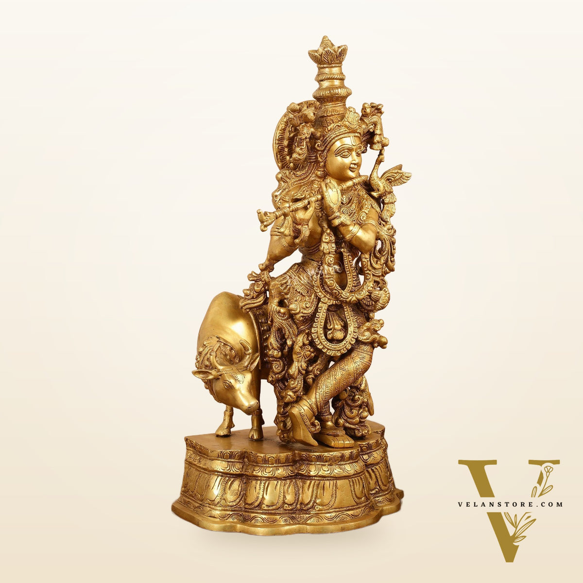 Brass Superfine Lord Krishna with Cow Idol - 22 Inch