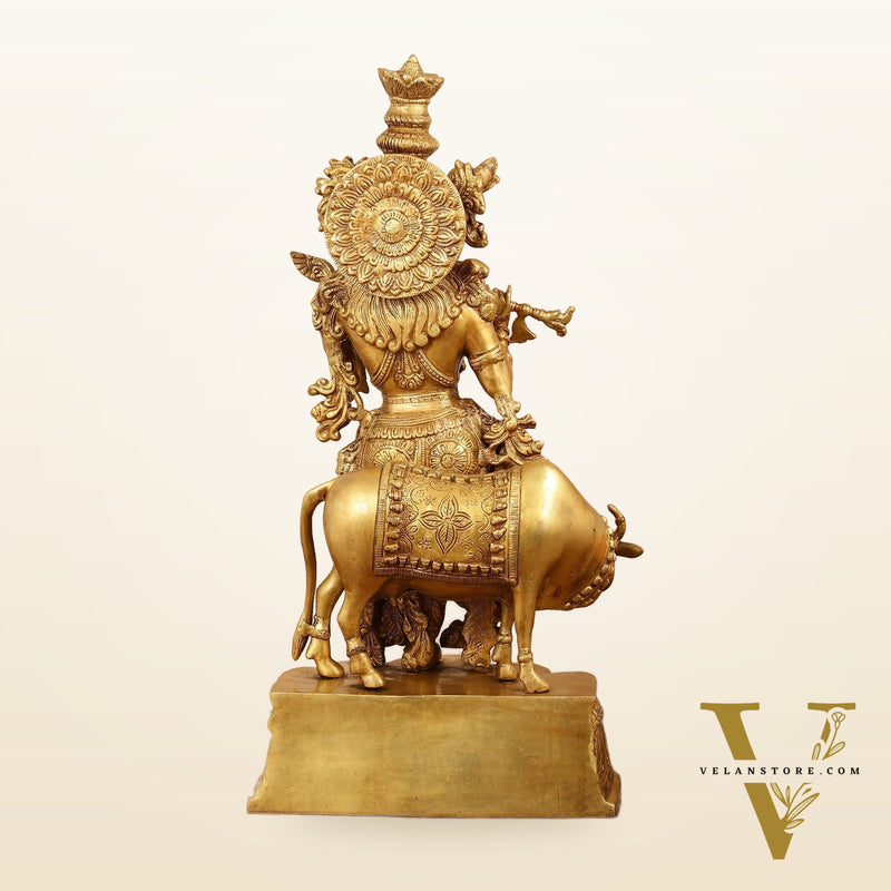 Brass Superfine Lord Krishna with Cow Idol - 22 Inch