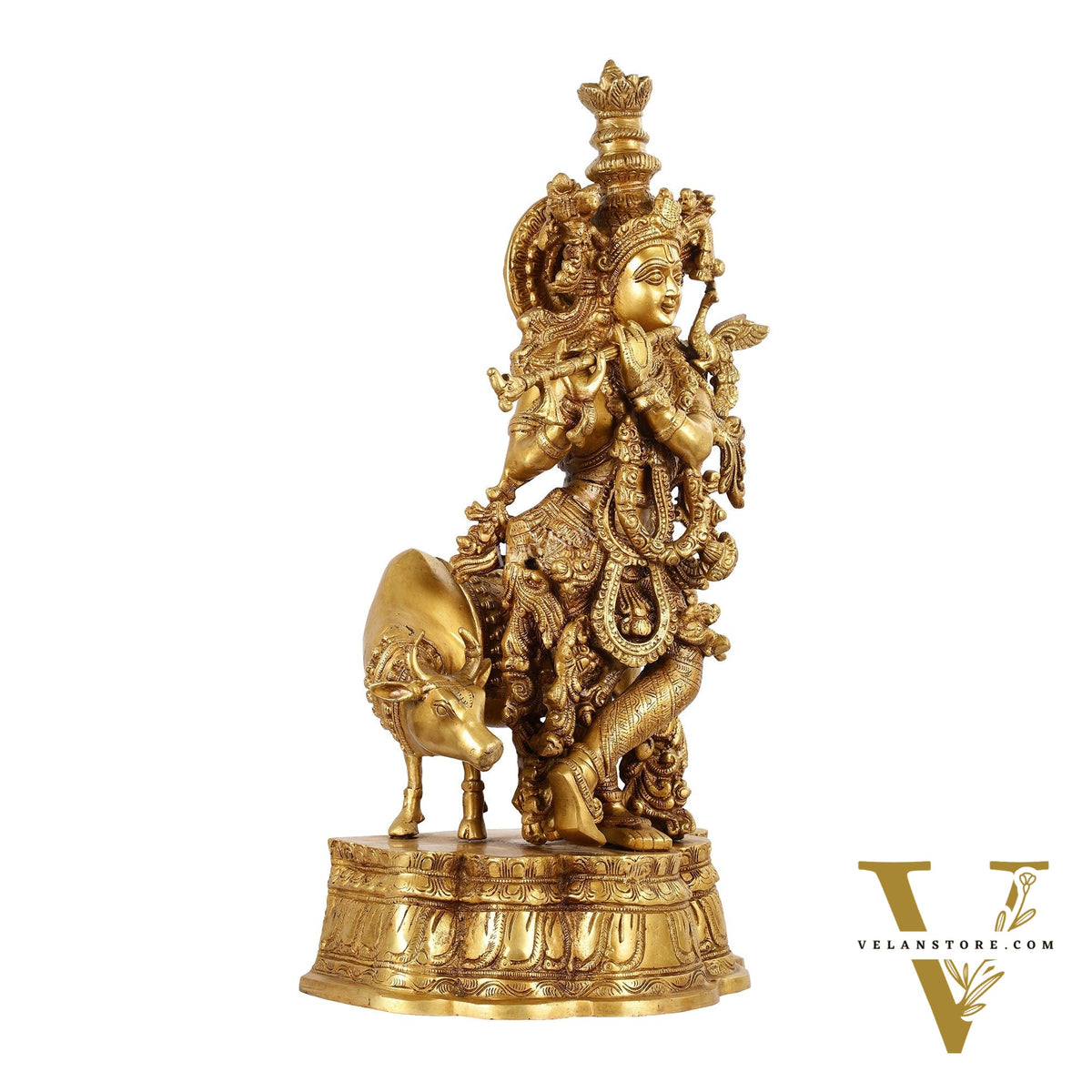 Brass Superfine Lord Krishna with Cow Idol - 22 Inch