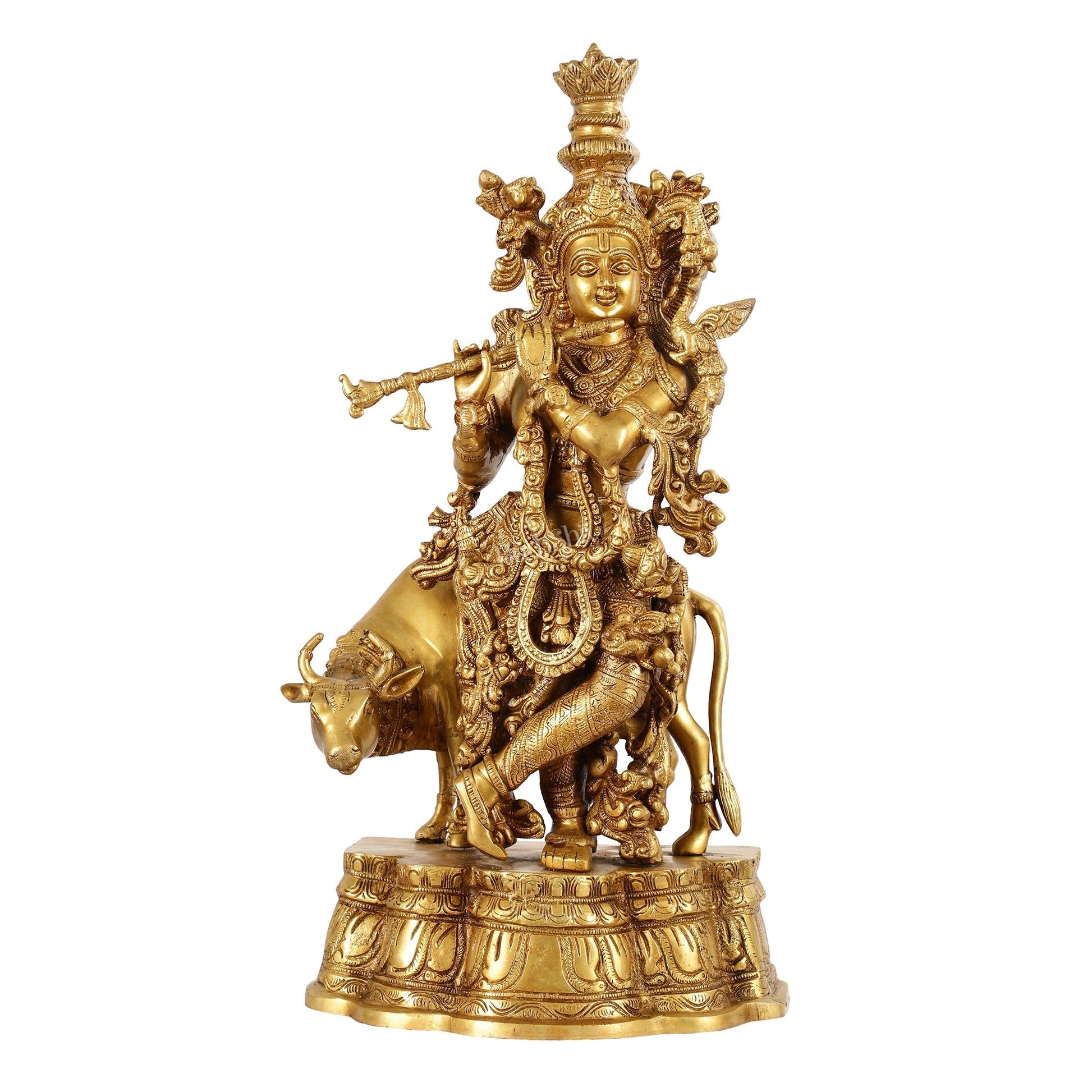 Brass Superfine Lord Krishna with Cow Idol - 22 Inch