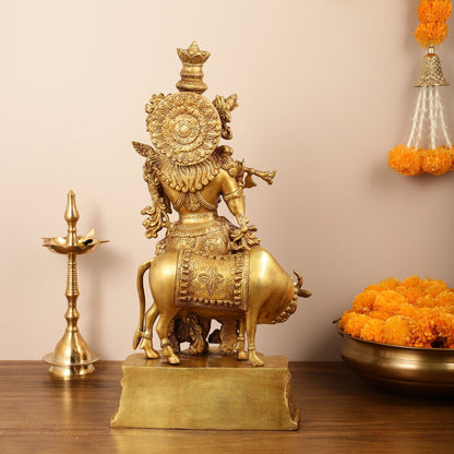 Brass Superfine Lord Krishna with Cow Idol - 22 Inch