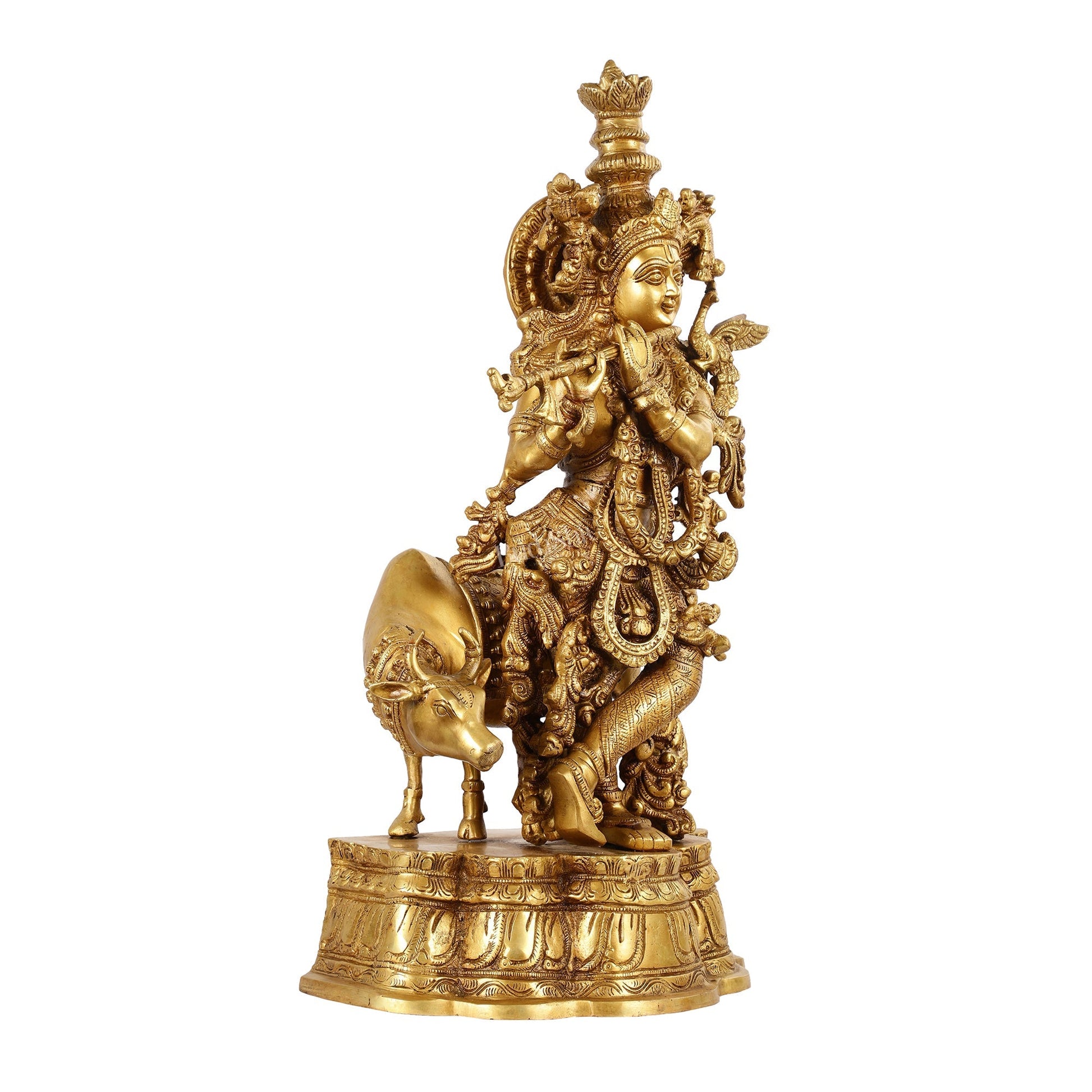 Brass Superfine Lord Krishna with Cow Idol - 22 Inch