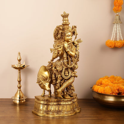 Brass Superfine Lord Krishna with Cow Idol - 22 Inch