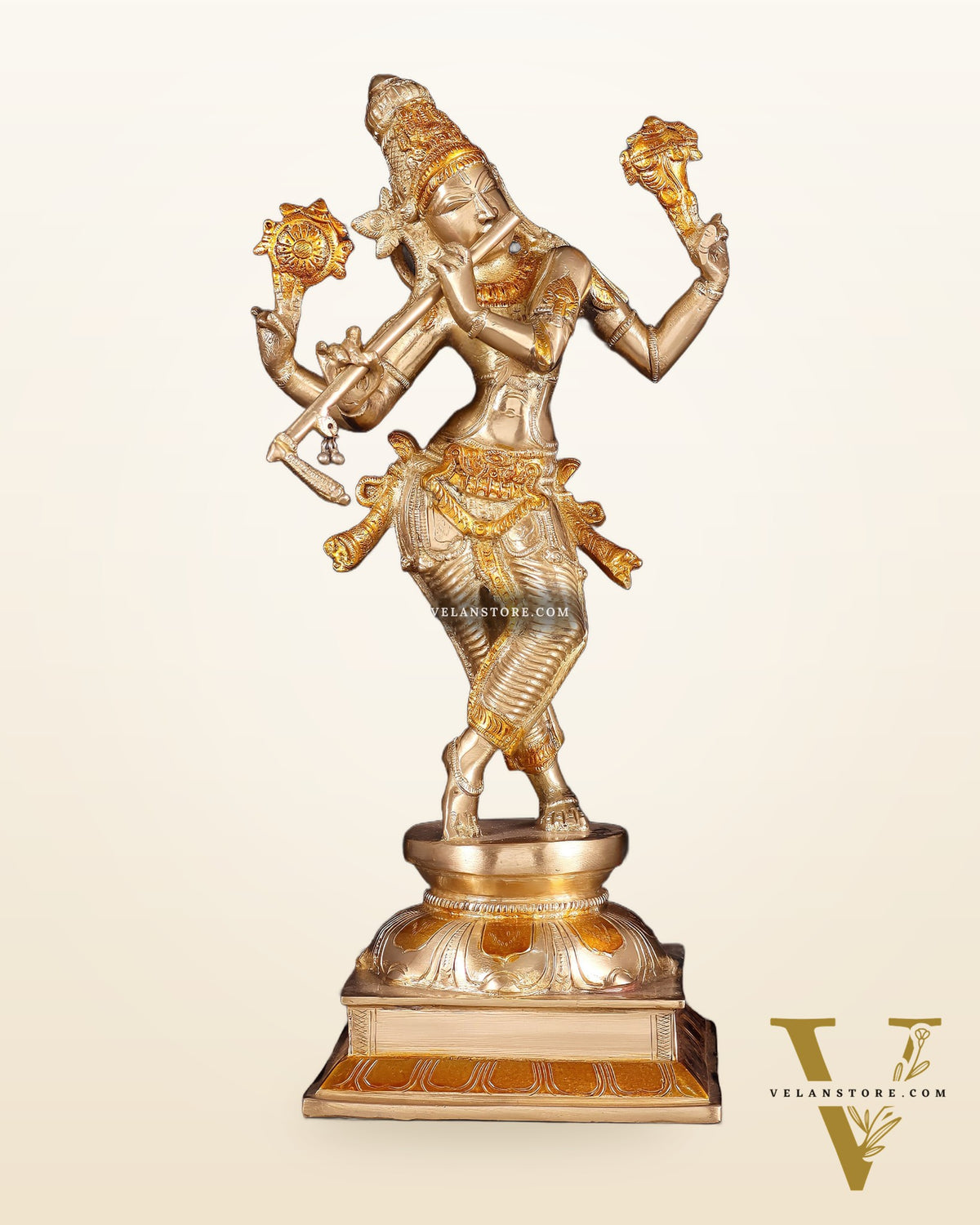 Brass Superfine Lord Krishna with Unique Crown Idol | Height: 14.5 inch
