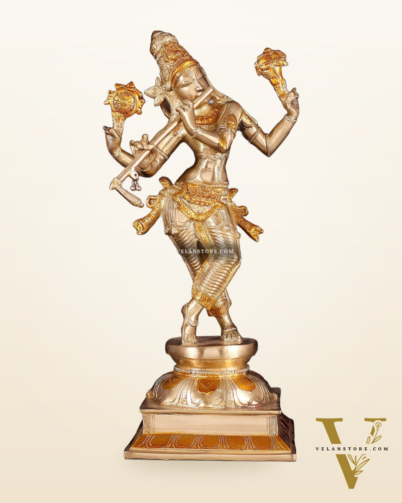 Brass Superfine Lord Krishna with Unique Crown Idol | Height: 14.5 inch