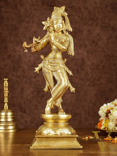 Brass Superfine Lord Krishna with Unique Crown Idol | Height: 14.5 inch