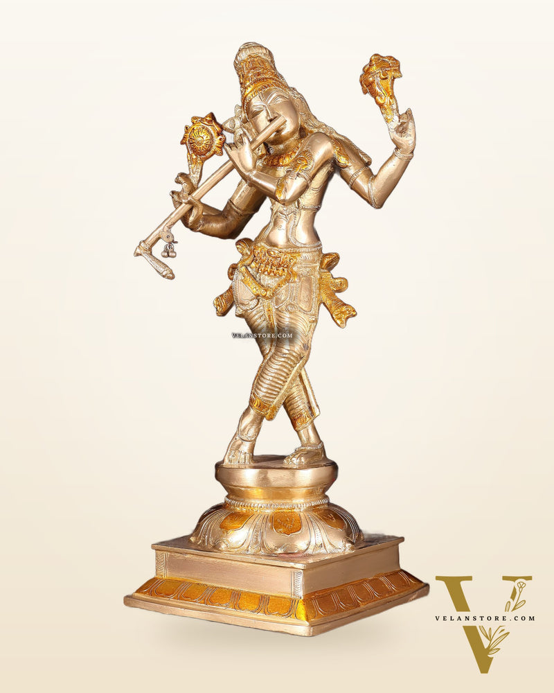Brass Superfine Lord Krishna with Unique Crown Idol | Height: 14.5 inch
