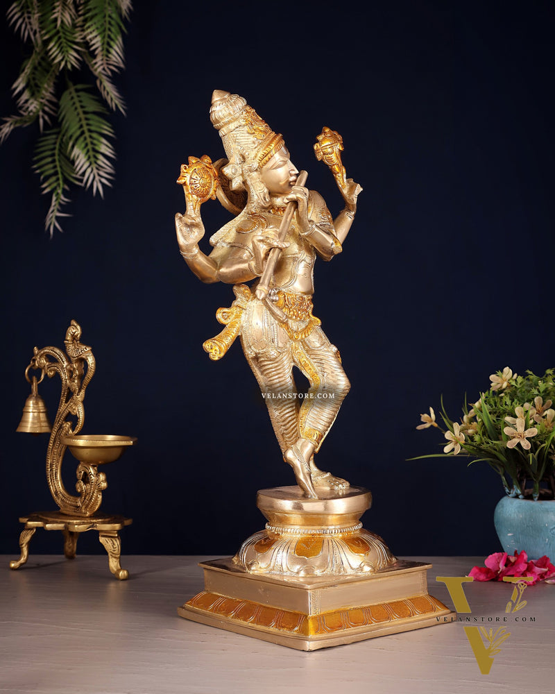 Brass Superfine Lord Krishna with Unique Crown Idol | Height: 14.5 inch