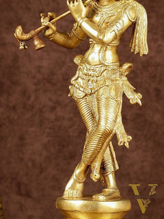 Brass Superfine Lord Krishna with Unique Crown Idol | Height: 14.5 inch