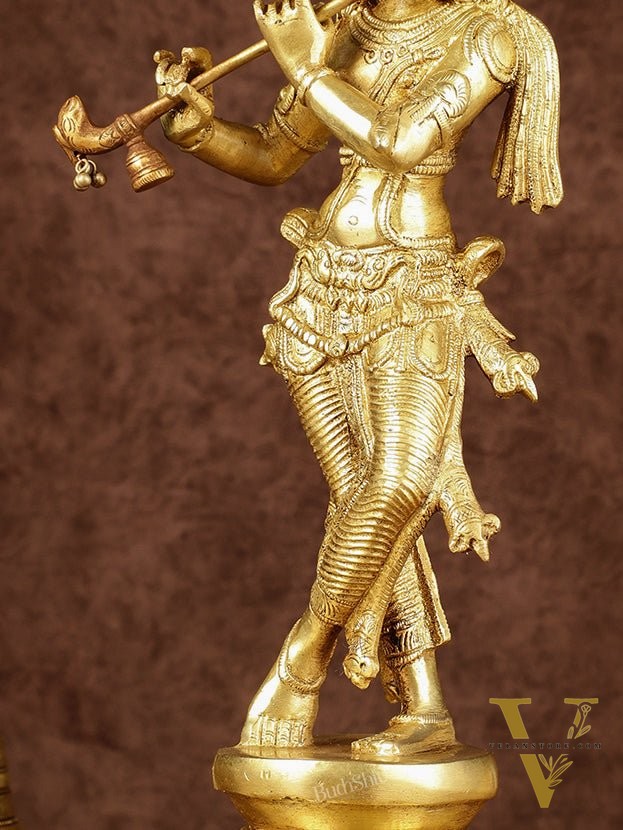Brass Superfine Lord Krishna with Unique Crown Idol | Height: 14.5 inch