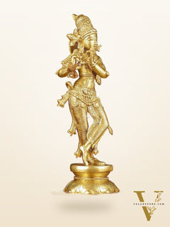 Brass Superfine Lord Krishna with Unique Crown Idol | Height: 14.5 inch