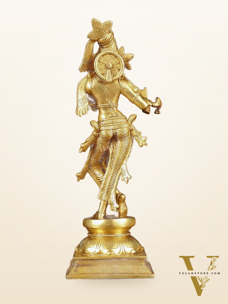 Brass Superfine Lord Krishna with Unique Crown Idol | Height: 14.5 inch