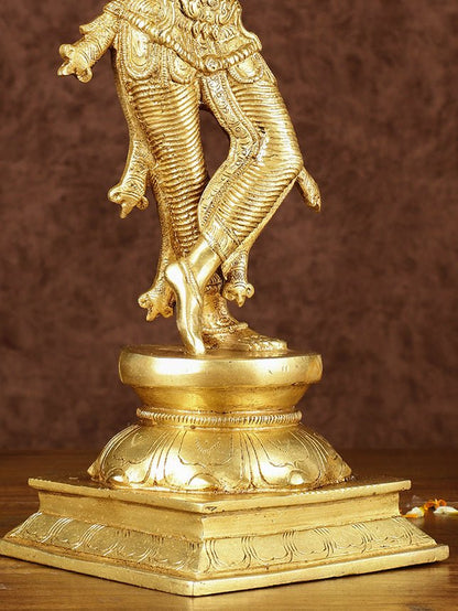 Brass Superfine Lord Krishna with Unique Crown Idol | Height: 14.5 inch