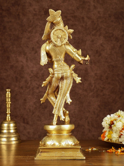 Brass Superfine Lord Krishna with Unique Crown Idol | Height: 14.5 inch