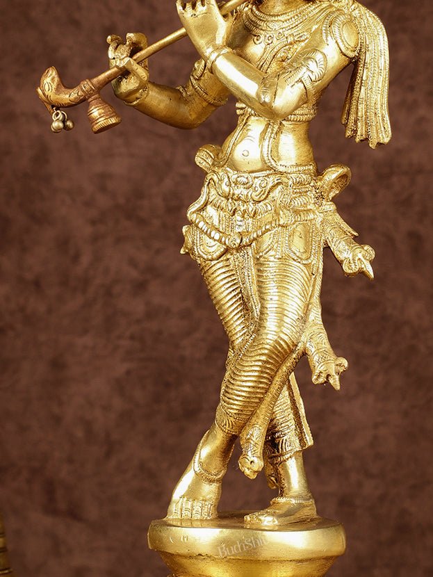 Brass Superfine Lord Krishna with Unique Crown Idol | Height: 14.5 inch