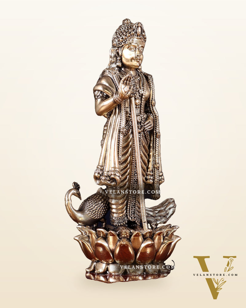 Brass Superfine Lord Murugan Idol on Wooden Base – 10 Inch