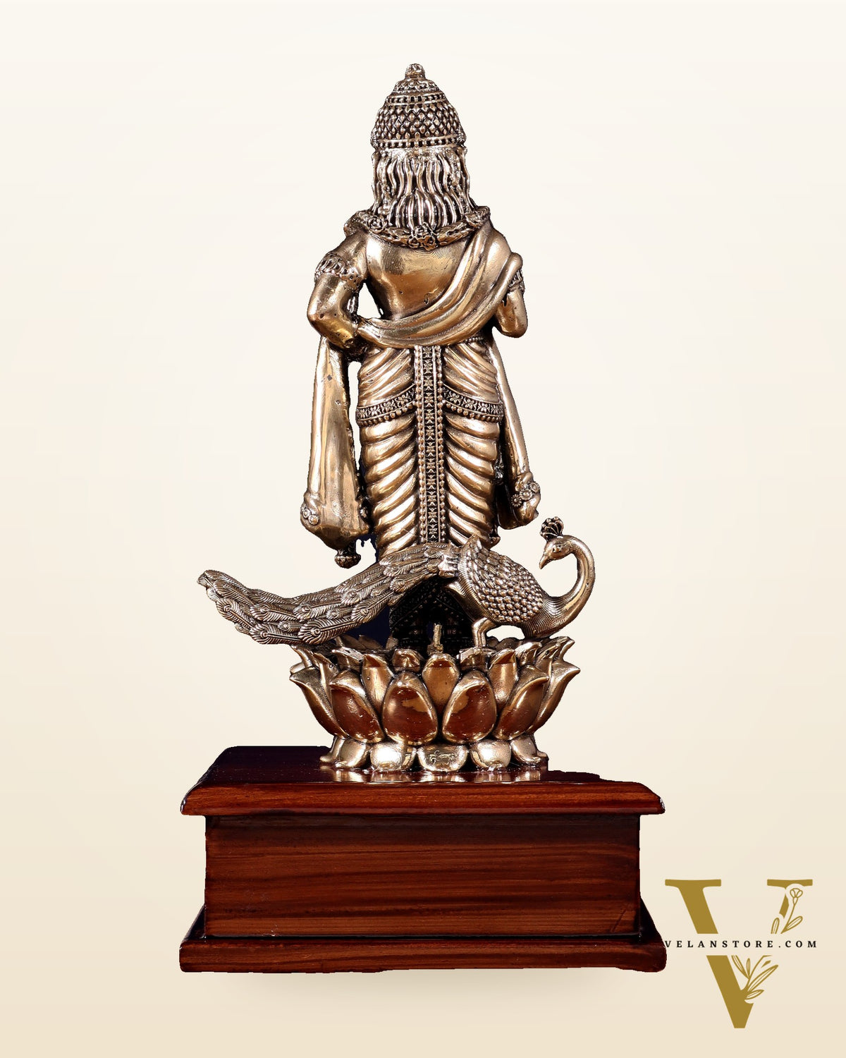 Brass Superfine Lord Murugan Idol on Wooden Base – 10 Inch