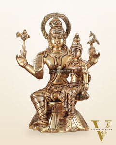 Brass Superfine Lord Shiva and Parvati Seated Statue 10"