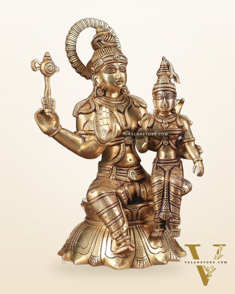 Brass Superfine Lord Shiva and Parvati Seated Statue 10"