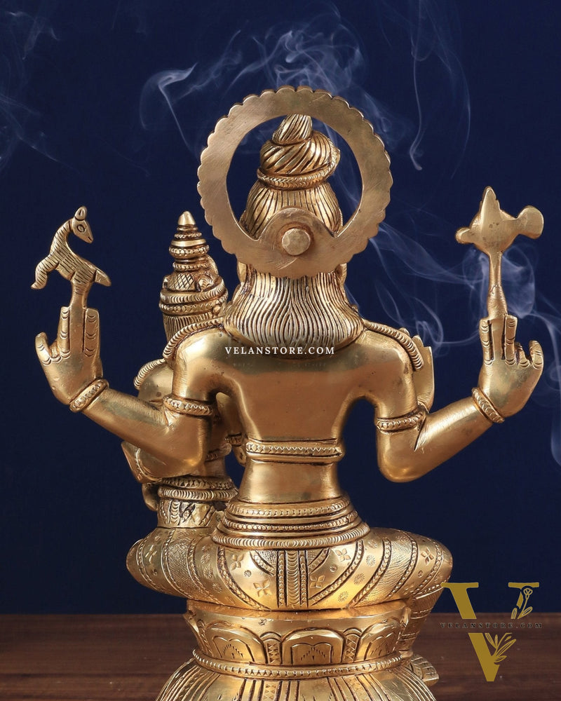 Brass Superfine Lord Shiva and Parvati Seated Statue 10"