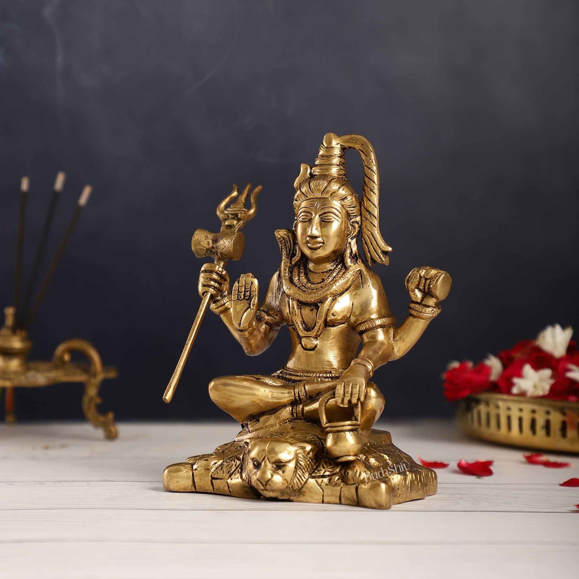 Brass Superfine Lord Shiva Idol with Four Arms | Height 7 inch