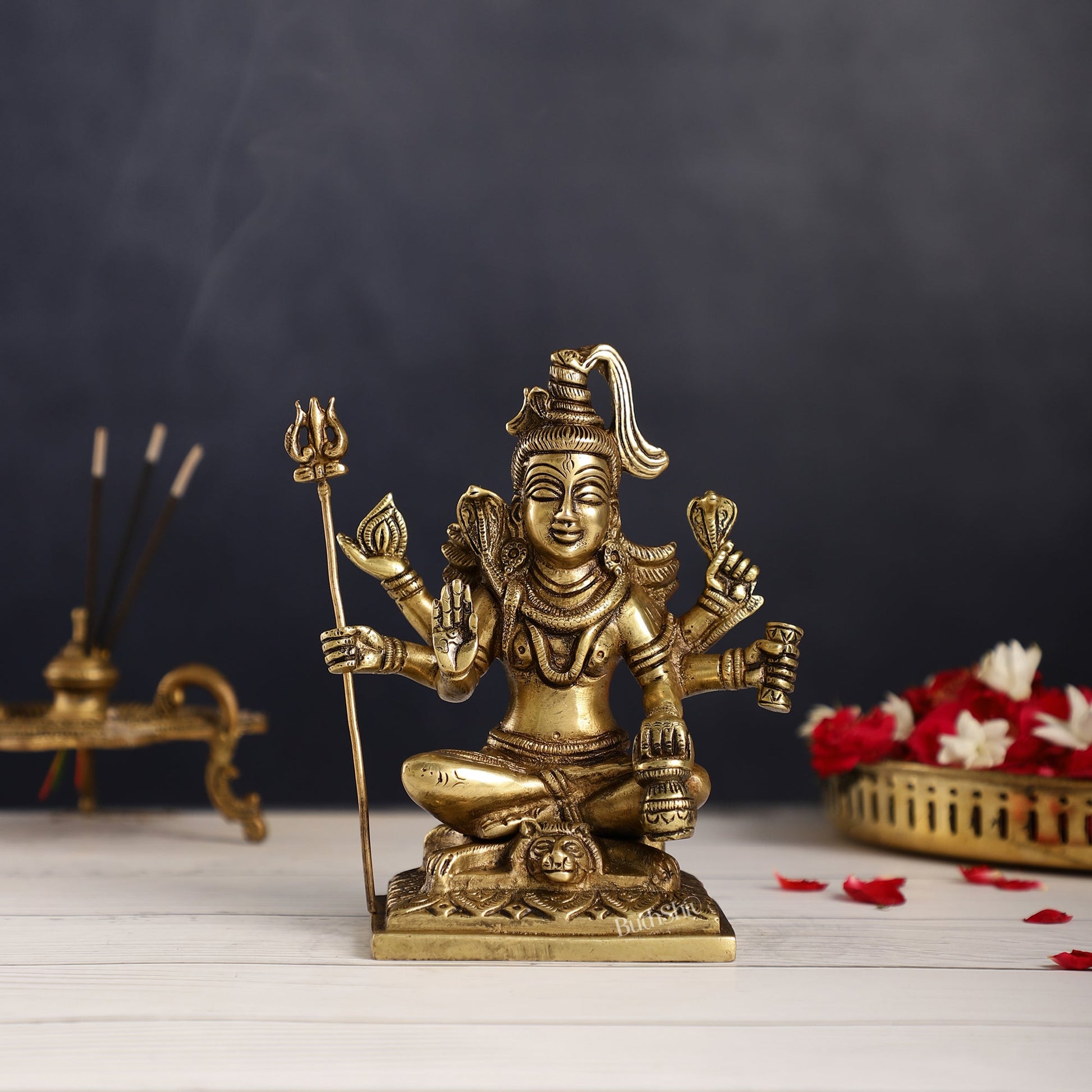 Brass Superfine Lord Shiva Idol with Six Arms | Height 6.5 inch