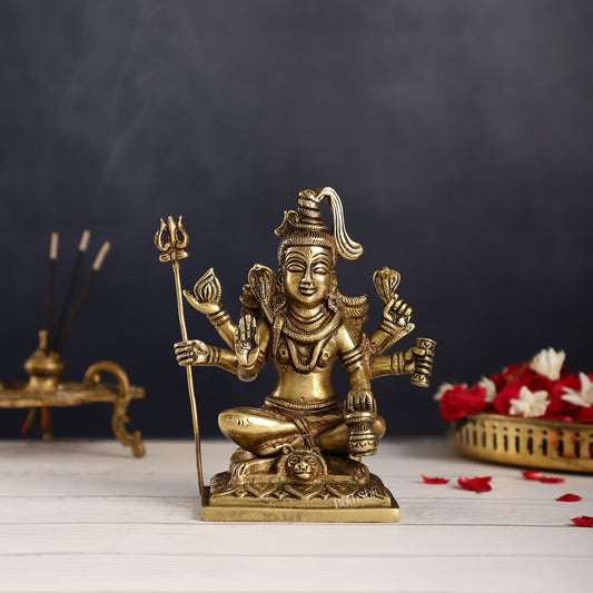 Brass Superfine Lord Shiva Idol with Six Arms | Height 6.5 inch