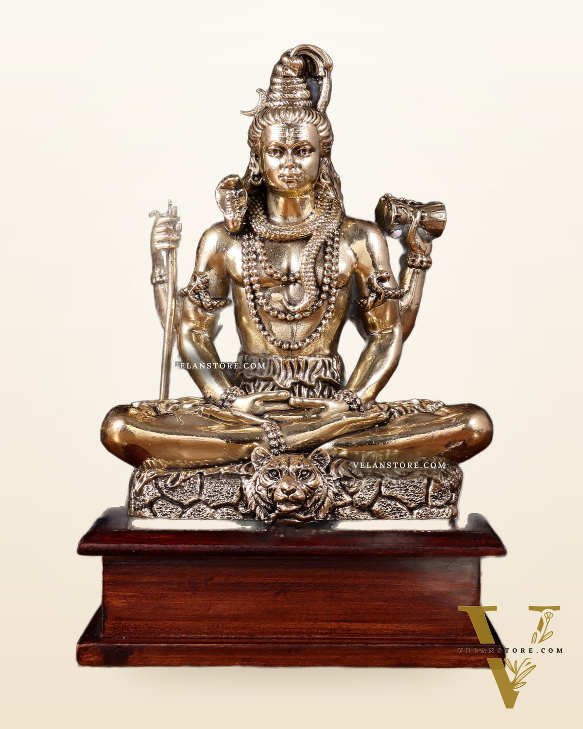 Brass Superfine Lord Shiva in Meditation Statue on Wooden Base – 8.5 Inch