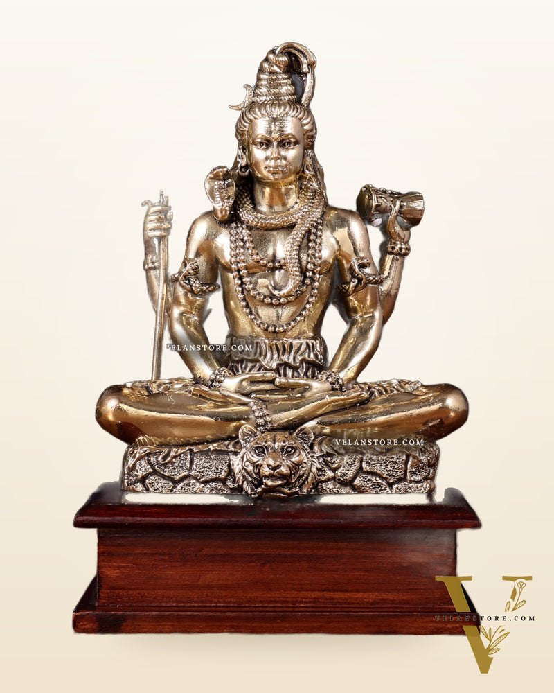 Brass Superfine Lord Shiva in Meditation Statue on Wooden Base – 8.5 Inch