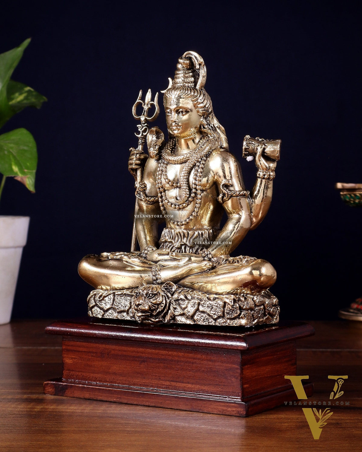 Brass Superfine Lord Shiva in Meditation Statue on Wooden Base – 8.5 Inch