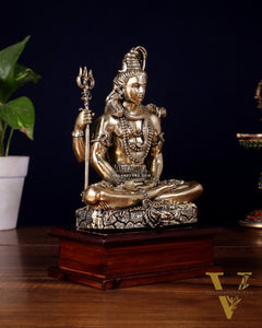 Brass Superfine Lord Shiva in Meditation Statue on Wooden Base – 8.5 Inch