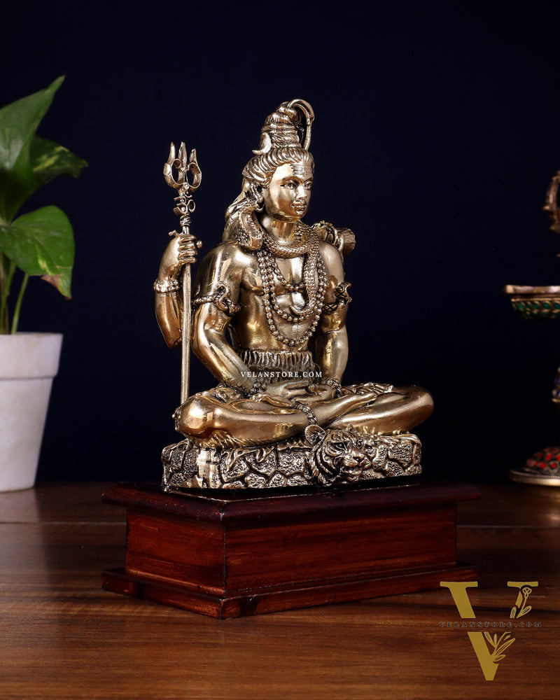 Brass Superfine Lord Shiva in Meditation Statue on Wooden Base – 8.5 Inch