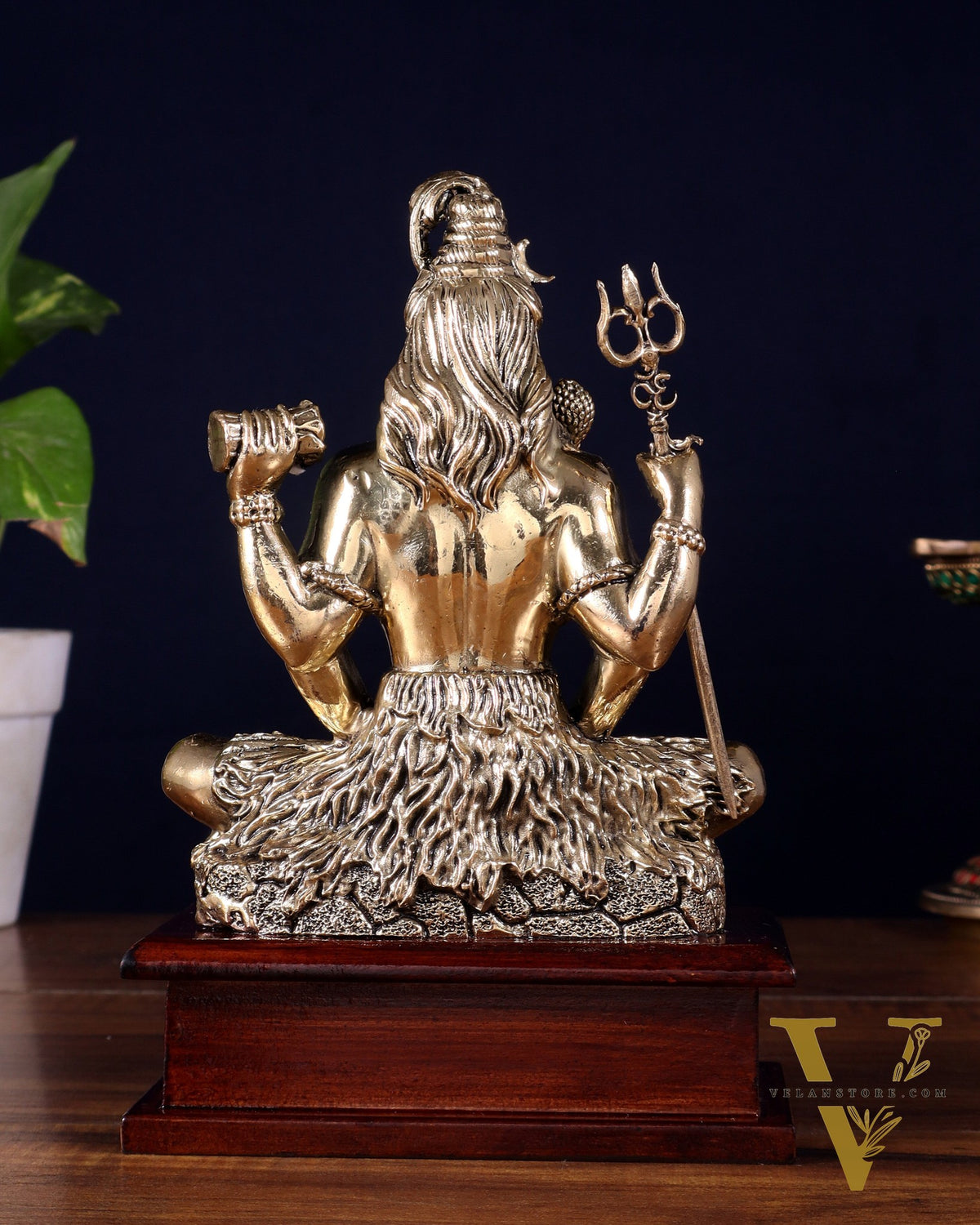 Brass Superfine Lord Shiva in Meditation Statue on Wooden Base – 8.5 Inch