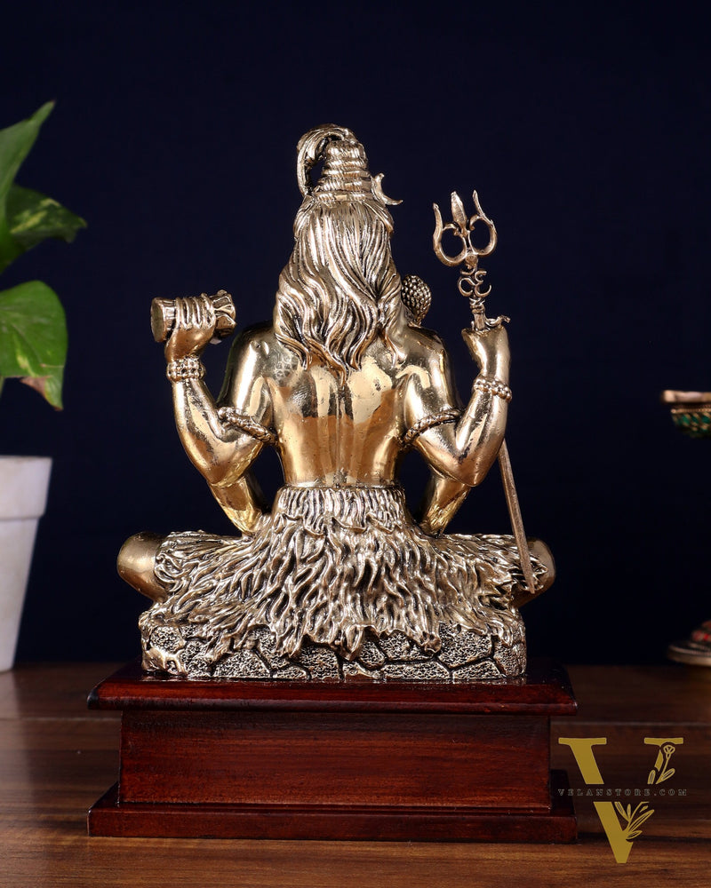 Brass Superfine Lord Shiva in Meditation Statue on Wooden Base – 8.5 Inch