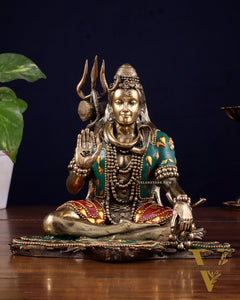 Brass Superfine Lord Shiva Statue 6.5" meenakari Stonework