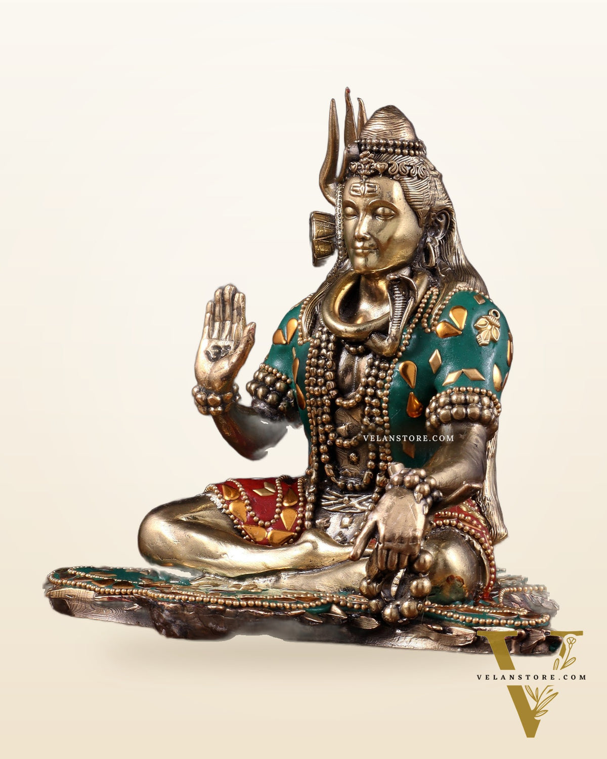 Brass Superfine Lord Shiva Statue 6.5" meenakari Stonework