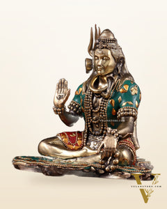 Brass Superfine Lord Shiva Statue 6.5" meenakari Stonework