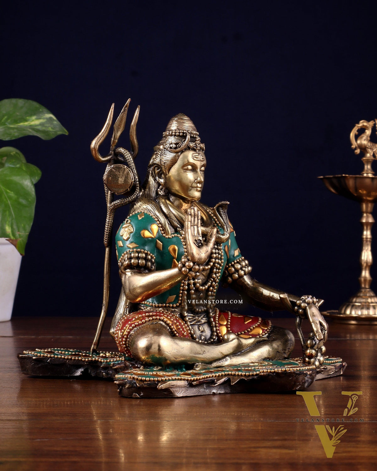 Brass Superfine Lord Shiva Statue 6.5" meenakari Stonework