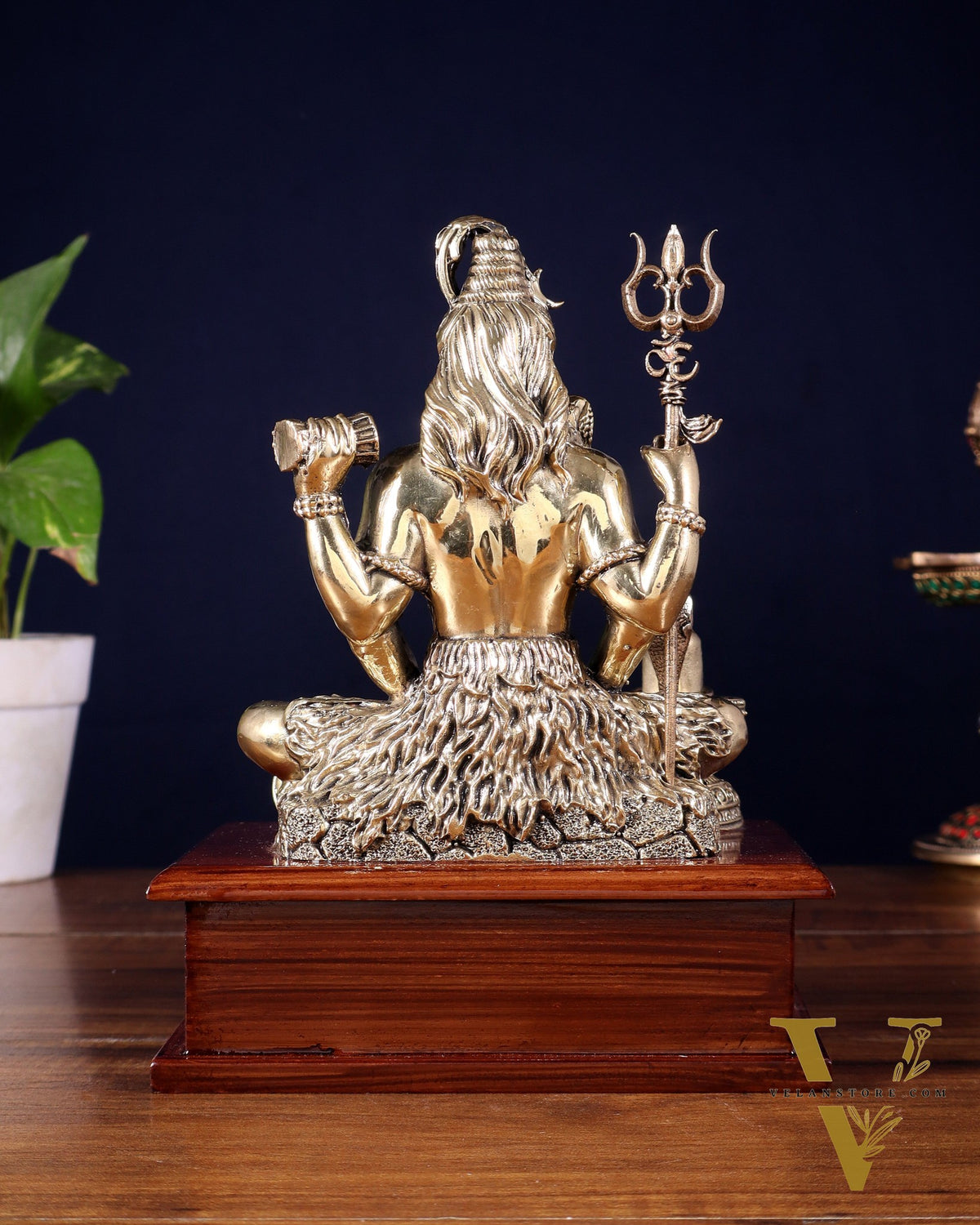 Brass Superfine Lord Shiva with Nandi and Shivling on Wooden Base – 8.5 Inch
