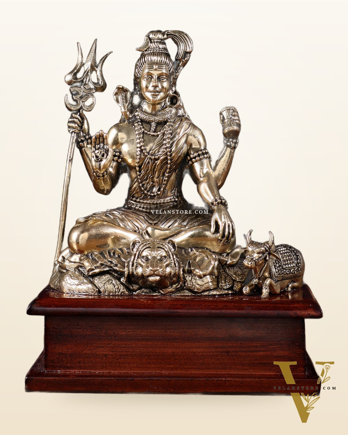 Brass Superfine Lord Shiva with Nandi on Wooden Base – 6.5 Inch