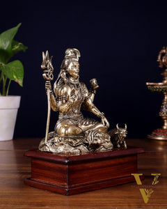 Brass Superfine Lord Shiva with Nandi on Wooden Base – 6.5 Inch