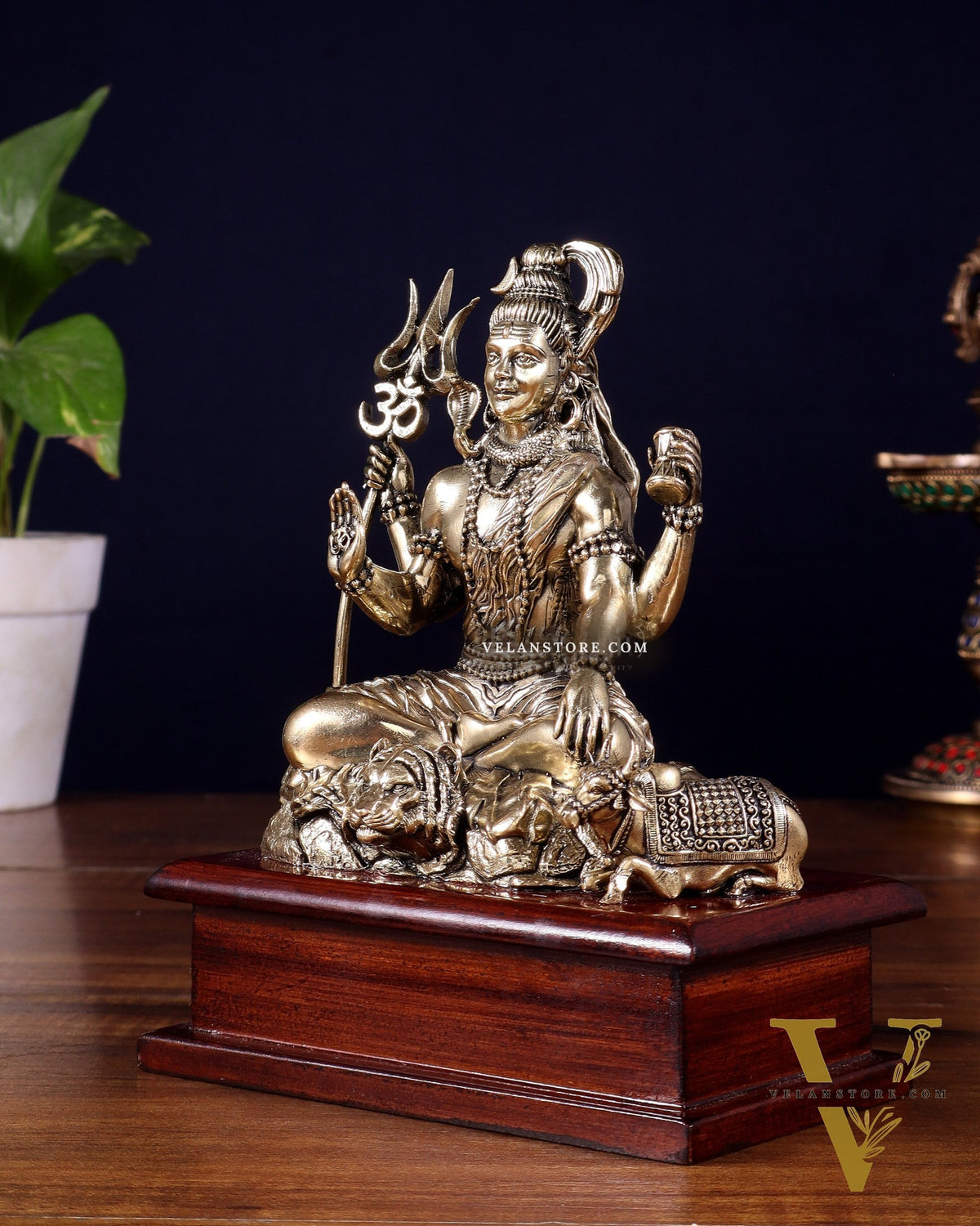 Brass Superfine Lord Shiva with Nandi on Wooden Base – 6.5 Inch