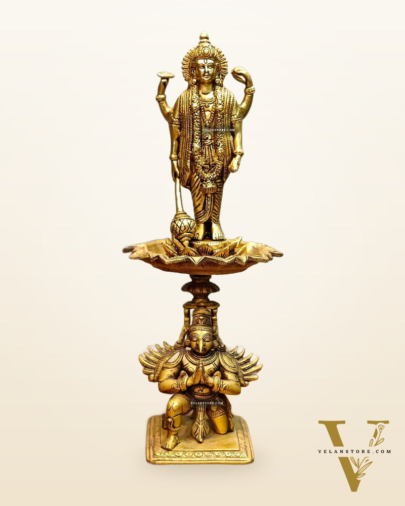 Brass superfine Lord Vishnu on Garuda 14.5 inch