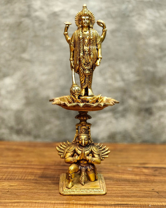 Brass superfine Lord Vishnu on Garuda 14.5 inch