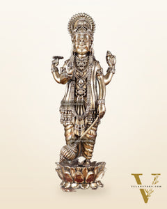 Brass Superfine Lord Vishnu Standing on Wooden Base with Diyas – 13 Inch