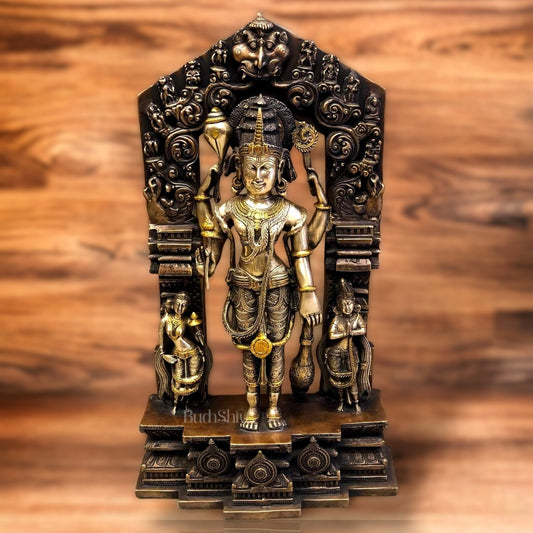 Brass Superfine Lord Vishnu Statue with Frame and Bhudevi Sridevi - 29 Inch